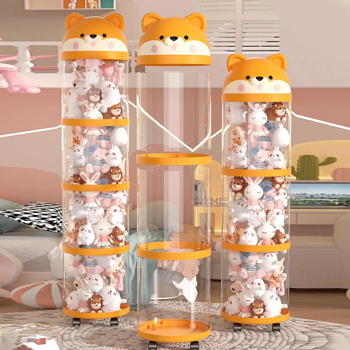 Large Capacity Transparent Doll & Toy Storage Box – Plush Toy Organizer for Children