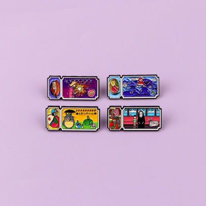 4Pcs Anime Movie Ticket Enamel Pins - Cute Cat Brooch Badges for Backpacks, Lapels and Fan Gifts