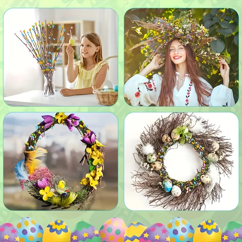 27/47pcs Easter & Spring Artificial Berry Stems with Flowers – DIY Wreath, Bunny Ears & Centerpiece Decorations