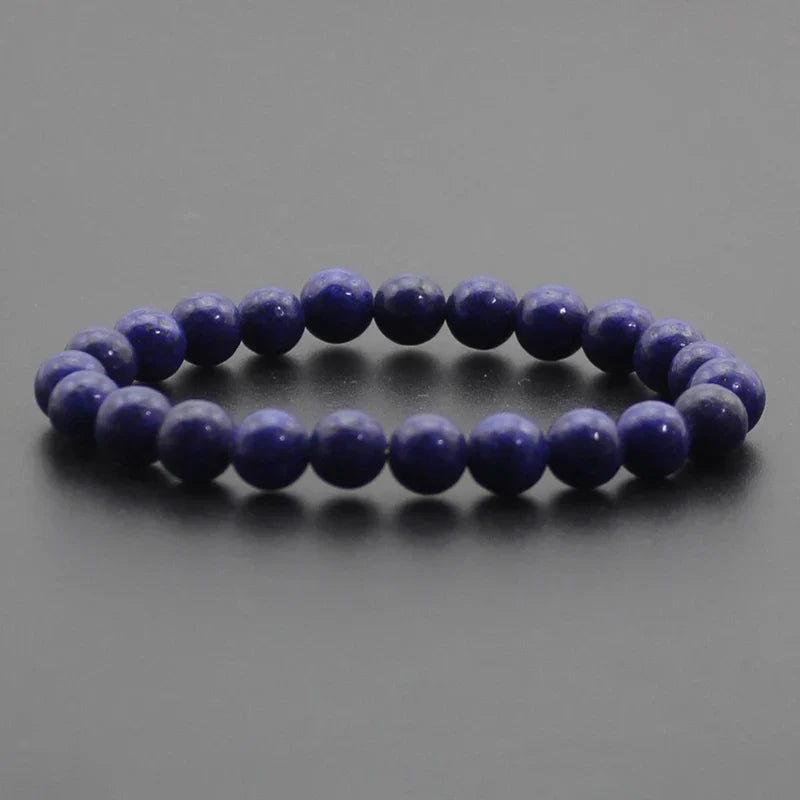 8mm Natural Stone Beaded Bracelet - Black Onyx Lava Tiger Eye Agate Quartz Chakra Yoga Energy Jewelry for Men & Women