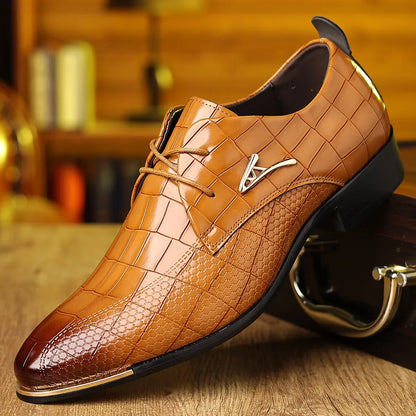 Men’s Leather Pointed Toe Shoes - Soft Patchwork Business Formal Wedding and Office Dress Shoes