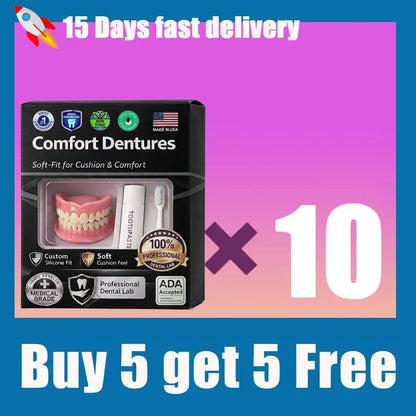 Adjustable Temporary Full Denture Set - Comfortable Natural-Look Cosmetic Teeth