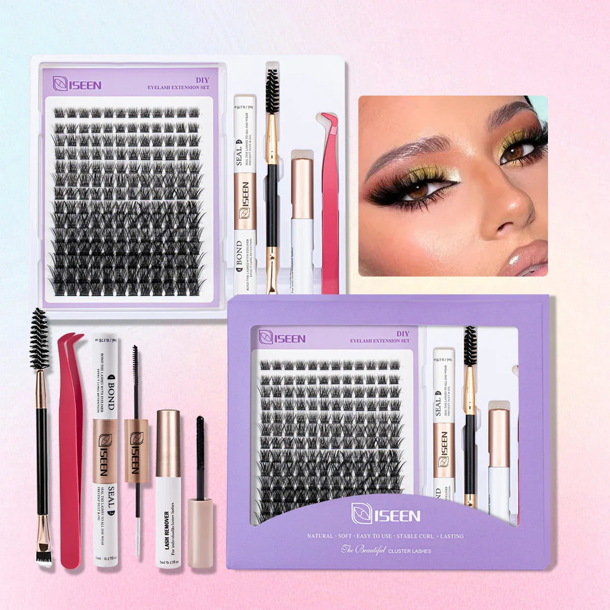 DIY Lash Extension Kit – Mix Styles Lash Clusters, Individual Lashes, Bond & Seal, Remover, Tweezers & Lash Brush for Easy Self-Application Makeup