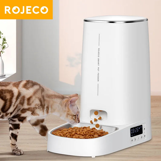 ROJECO 4L Automatic Pet Feeder - Button Version, Smart Control Auto Cat & Dog Food Dispenser, Ideal for Dry Food, Accessories Included