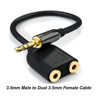 3.5mm Stereo Audio Y Splitter Cable – Hi-Fi Sound Extension Converter, 1 Male to 2 Female Headphone Jack Adapter