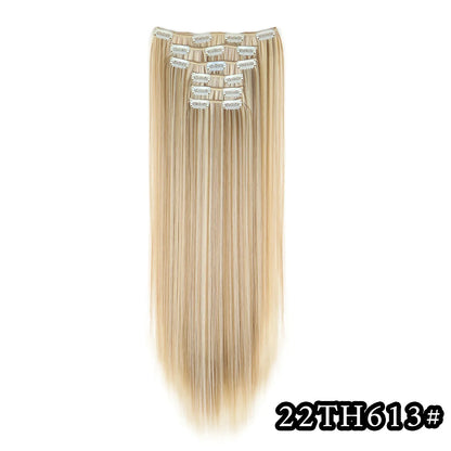 24-Inch 16 Clips-in Hair Extensions – Long Straight Synthetic Blonde & Black Hairpieces, Heat Resistant for Daily Use