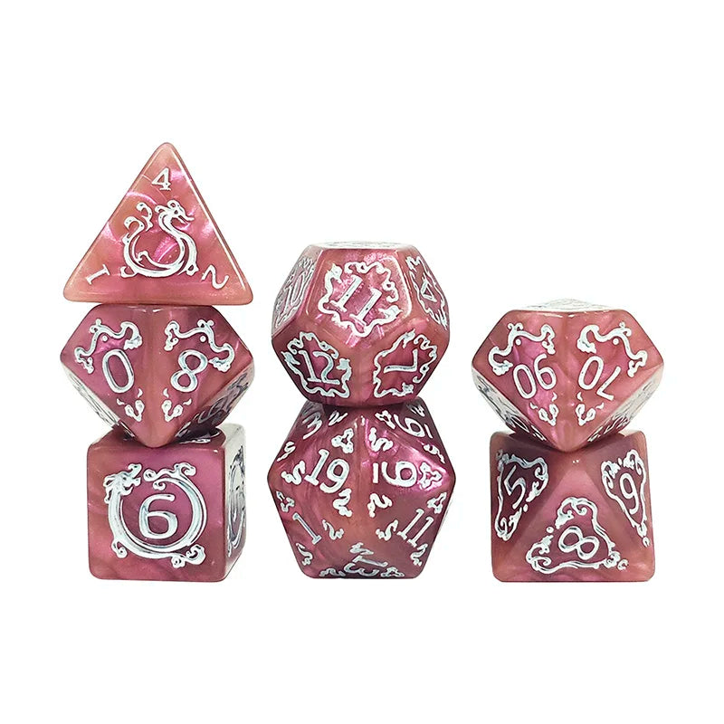 DND 7-Piece Dragon Pattern Polyhedral Dice Set – Role-Playing D&D TRPG Board Game Accessories