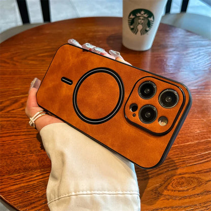 Luxury Matte Leather MagSafe Case for iPhone 15, 14 Plus, 13, 12, 11 Pro Max, X, XS, XR | Shockproof Magnetic Wireless Charging Cover