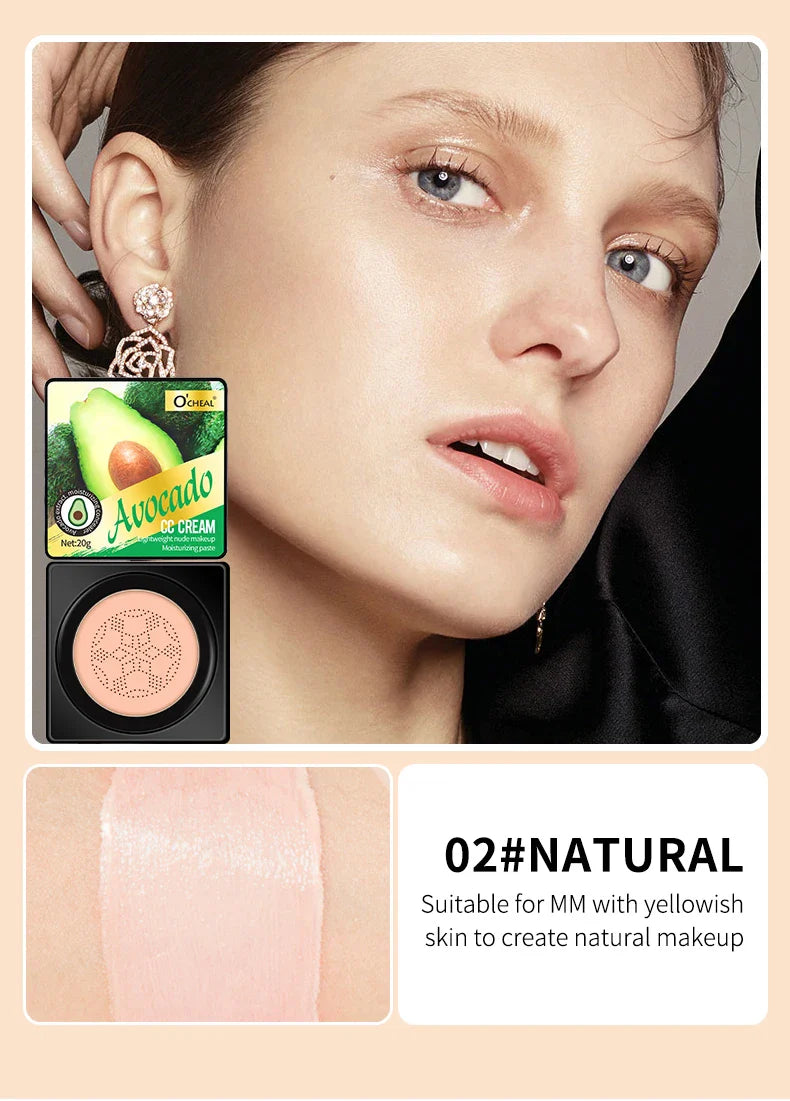 Air Cushion CC Cream with Mushroom Head Puff – Moisturizing, Brightening BB Cream & Waterproof Face Concealer