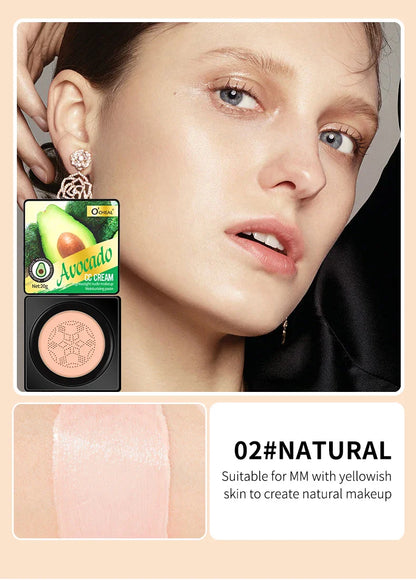 Air Cushion CC Cream with Mushroom Head Puff – Moisturizing, Brightening BB Cream & Waterproof Face Concealer
