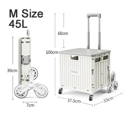 45/65L Folding Shopping Cart Trolley – Portable Home Cart with 2/4/8 Wheels