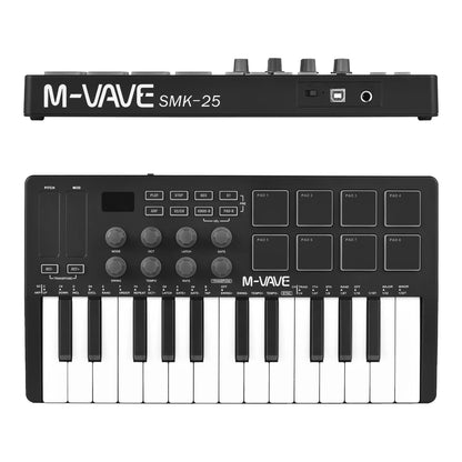 M-VAVE 25 Key MIDI Control Keyboard – Portable USB, Velocity-Sensitive Keys, 8 RGB Pads, 8 Knobs