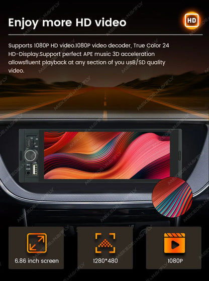 NaviFly 6.86" Universal FM CarPlay Android Auto Car Radio – MP5 Multimedia Player with Camera, No DVD