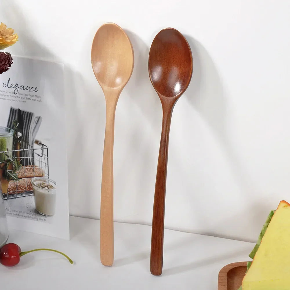 2PCS Wooden Spoons – Kitchen Tableware for Cooking, Soup, Tea, Coffee, Honey, and Catering Utensils
