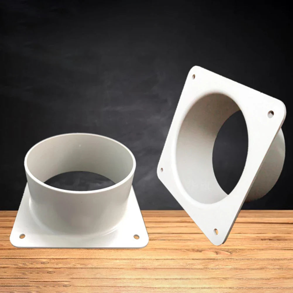 White Air Vent Duct Connector Flange – Straight Square Bottom Pipe for Easy Ventilation Duct Installation