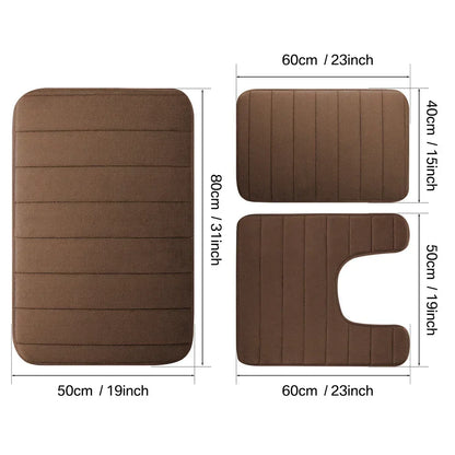 3PC Set Non-Slip Memory Foam Bath Mats - Soft, Water Absorbent, Quick-Dry, Machine Washable Floor Rugs