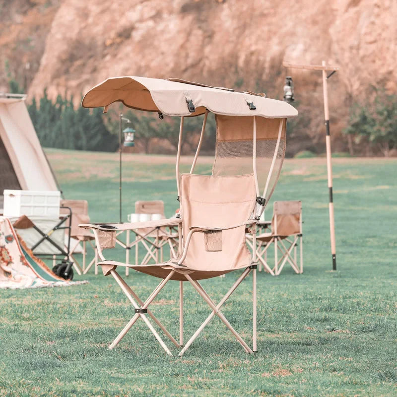 Canopy Lounge Chair with Sunshade – Portable Outdoor Camping & Hiking Chair with Holder, 1-Pack