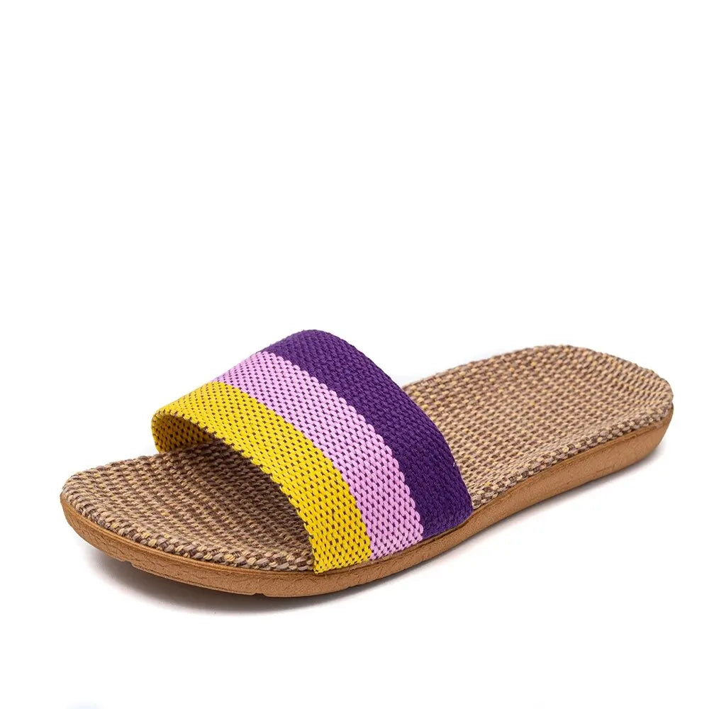 Women's Summer Linen Slippers – Lightweight EVA Flat Sandals, Casual Home Shoes