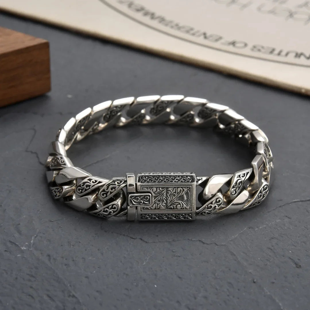 S925 Sterling Silver Vine Garland Bracelet - Retro Punk Tank Style Jewelry Gift