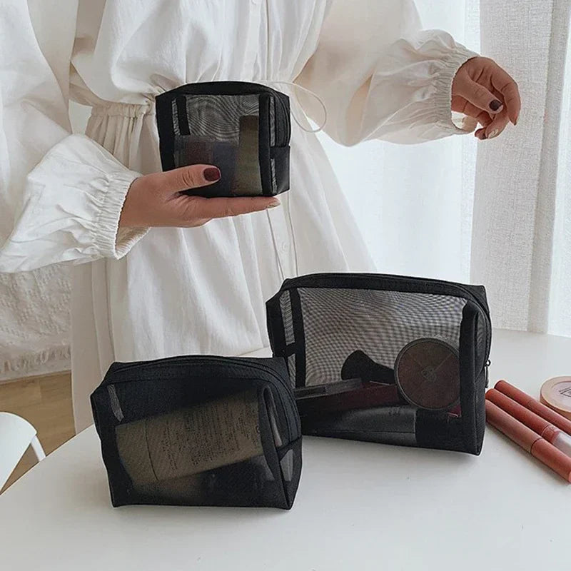 New Mesh Transparent Cosmetic Bags – Small & Large Clear Makeup Pouch, Portable Travel Toiletry Organizer with Lipstick Storage