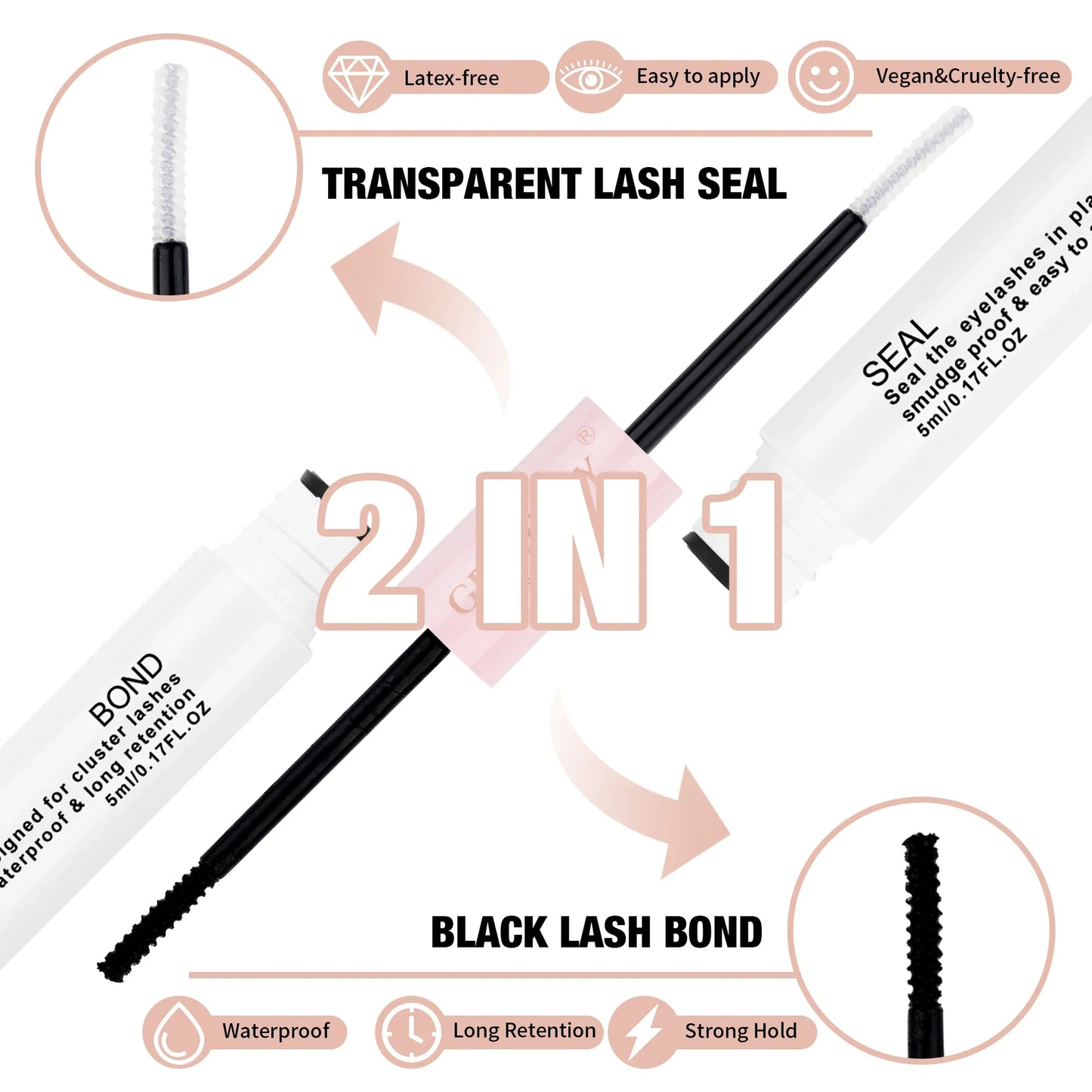 GEMERRY 10ml 2-in-1 Lash Bond & Seal Glue — Waterproof Long-Lasting Adhesive for DIY Cluster Eyelash Extensions