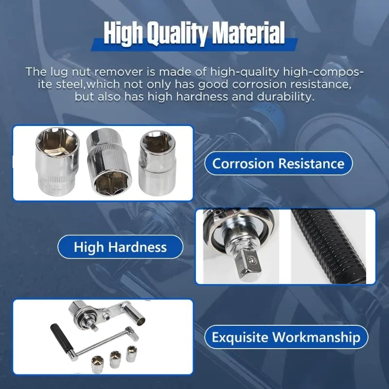 Torque Multiplier Wrench Kit 1/2" – Torsional Lug Nut Remover with 17mm, 19mm, 21mm Sockets