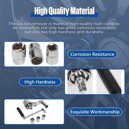 Torque Multiplier Wrench Kit 1/2" – Torsional Lug Nut Remover with 17mm, 19mm, 21mm Sockets