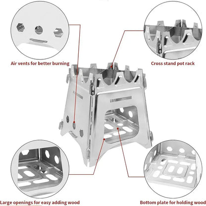 Portable Stainless Steel Wood Stove: Lightweight Folding Firewood Stove for Camping, Hiking, BBQ, Picnic - Outdoor Travel Essential