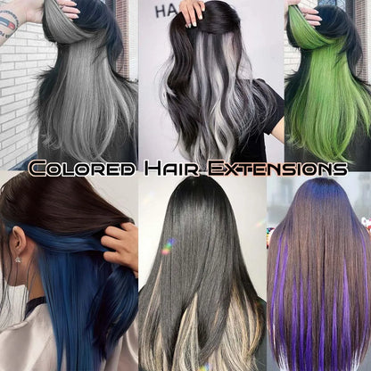 22-Inch Colorful Straight Clip-In Hair Extensions - Long Heat-Resistant Synthetic Hairpiece for Women