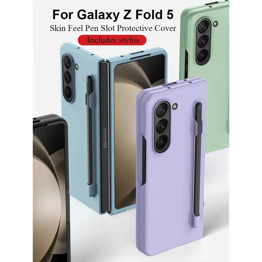 Skin Feel Slim Case for Samsung Galaxy Z Fold 6/5/4/3 - Shockproof Plastic Cover with Stylus Pen Slot Holder