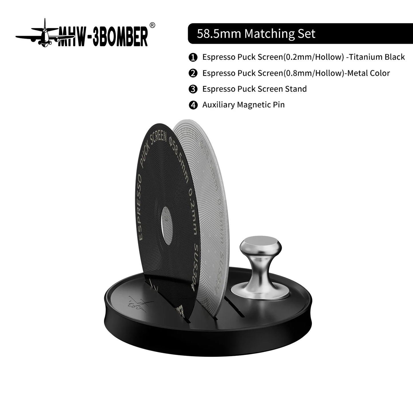 MHW-3BOMBER Espresso Puck Screen – 51/53/58.5mm Reusable Stainless Steel Coffee Filter, 0.8/0.2mm Thickness Coffee Tool