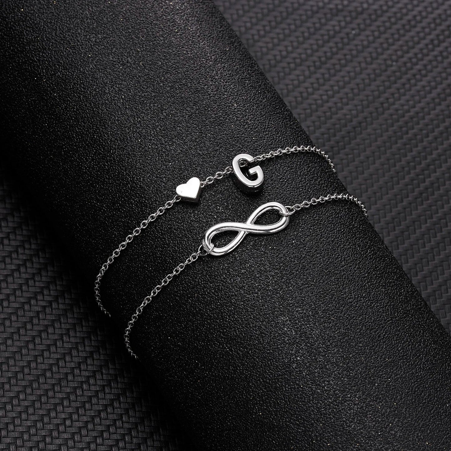 Bohemia A-Z Letter Initial Anklet for Women - Silver Heart Initial Anklet Bracelet, Beach Party & Travel Foot Jewelry