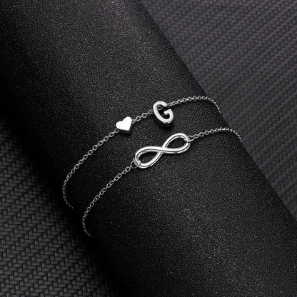 Bohemia A-Z Letter Initial Anklet for Women - Silver Heart Initial Anklet Bracelet, Beach Party & Travel Foot Jewelry