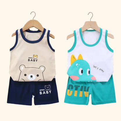 2PCS Kids Summer Vest Set – Cotton Sleeveless T-Shirt & Shorts for Boys & Girls Baby Clothes
