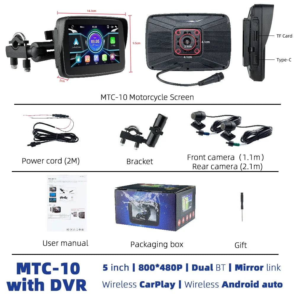 EVKEY MTC13 Motorcycle Navigation Display - Waterproof CarPlay Screen, Portable Wireless Monitor with Android Auto