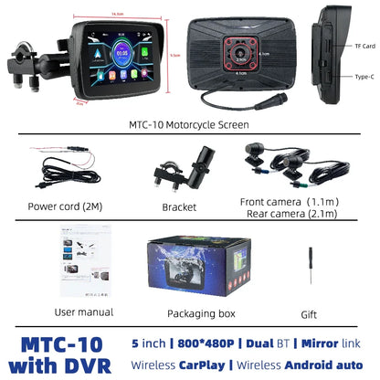 EVKEY MTC13 Motorcycle Navigation Display - Waterproof CarPlay Screen, Portable Wireless Monitor with Android Auto