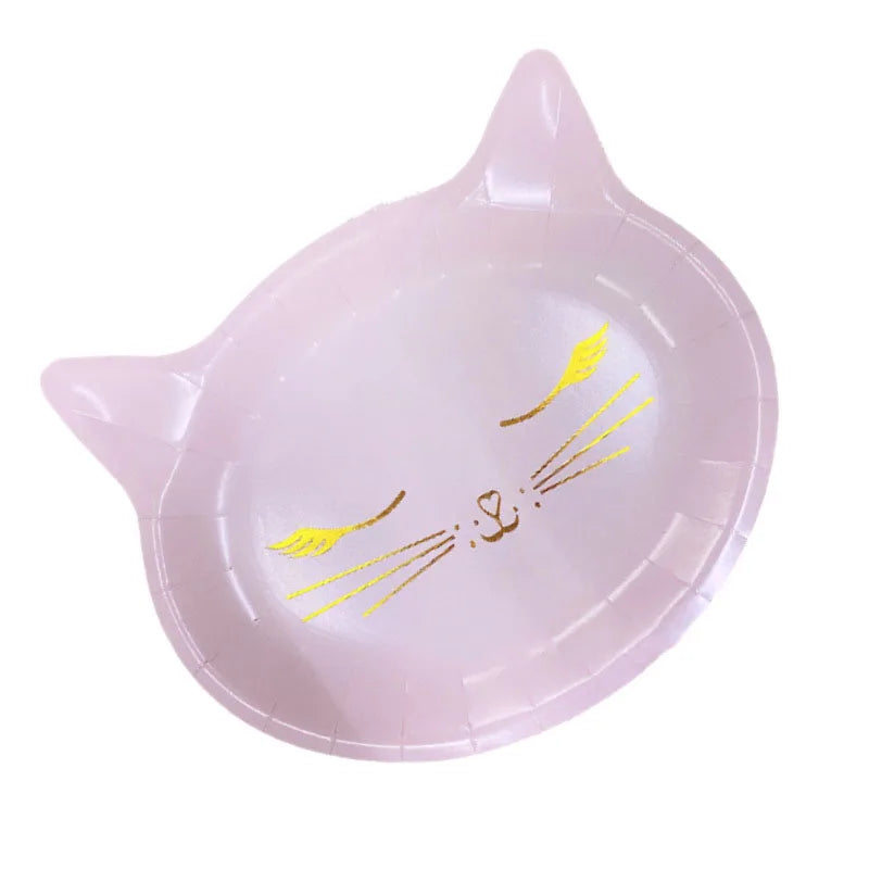 Cartoon Cat Shaped Paper Plates - Lovely Animal Plates for Kids' Birthday Party Decor, Disposable Cake and Dessert Plates