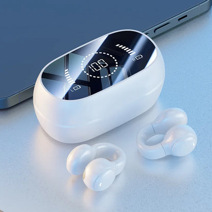 Wireless Bluetooth Earphones with Mirror Display – Soft Silicone Ear Clip, Noise Reduction, HD Sound, Lossless Audio for Sports