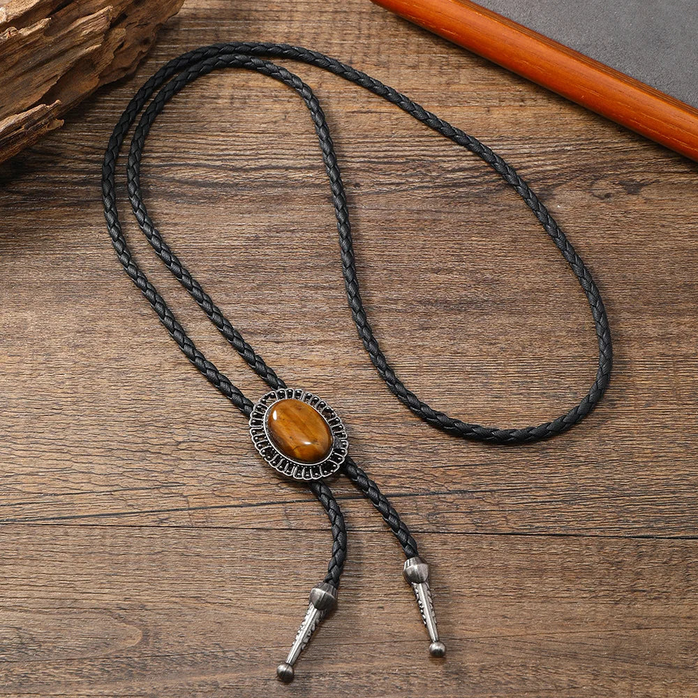 Golden Bolo Tie for Men – Adjustable Cowboy Garment Accessory with Bull Head Pendant, Western Style Necklace