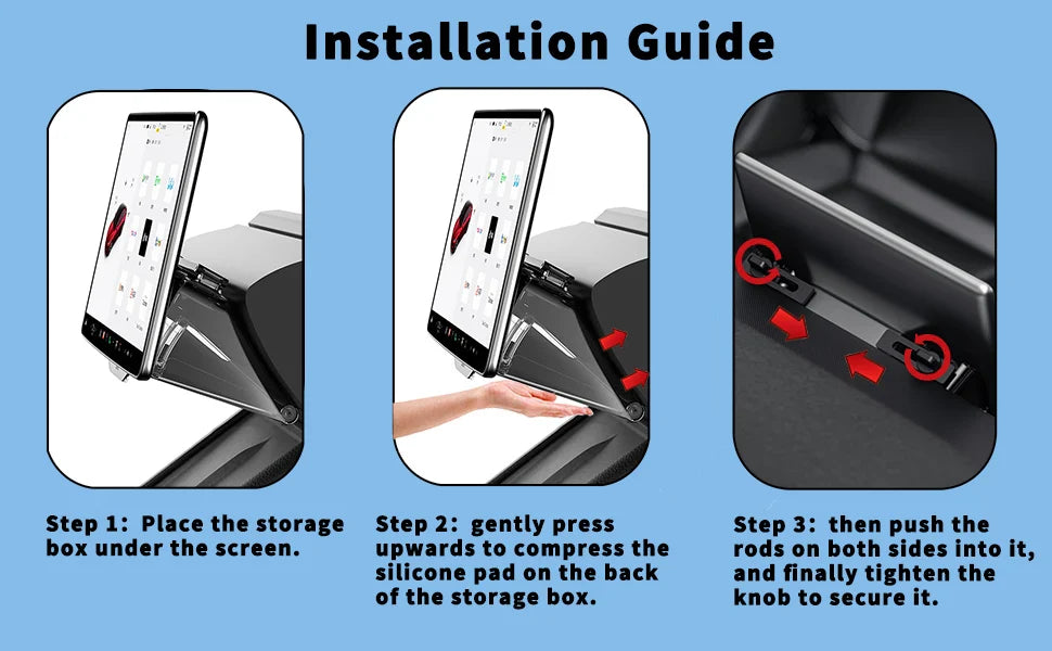 Center Console Organizer for Tesla Model 3 & Model Y Highland – Anti-Slip Under Screen Storage Box with Screen Back Storage