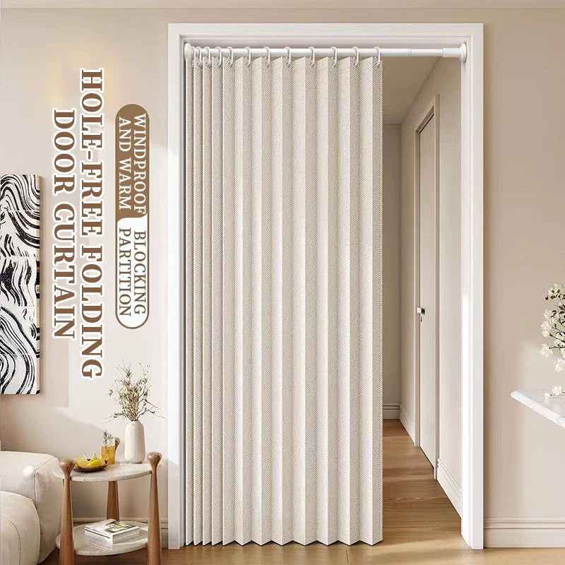 Elegant Folding Door Curtain – No-Punch Design for Privacy & Stylish Home Space Partitioning