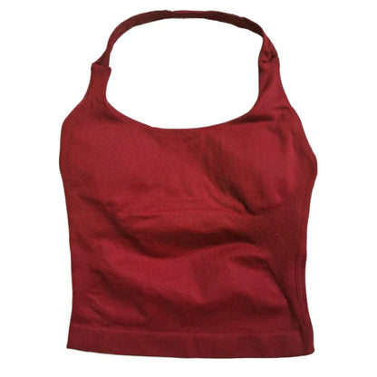 Women’s Strappy Gym Tank Top – Padded Sports Bra Backless Seamless Yoga Crop Top Halter Fitness Vest Activewear