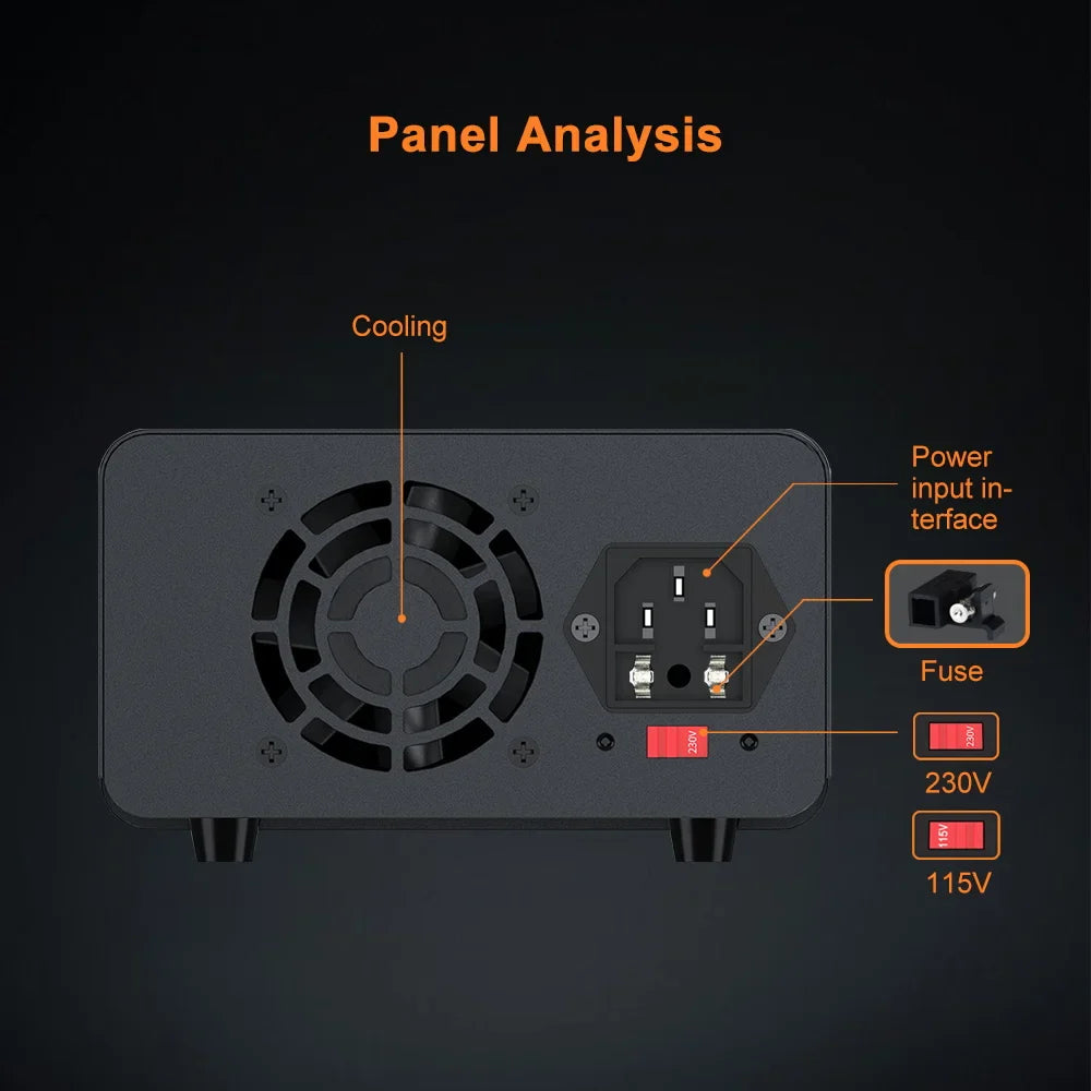 30V 10A Adjustable DC Lab Power Supply – 4-Digit LED Display, USB-A/Type-C 5V/3.6A Fast Charge with Encoder Control