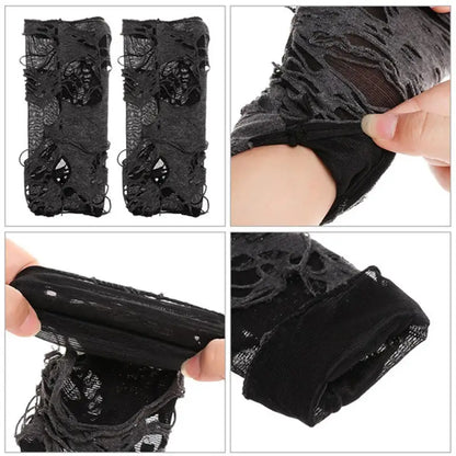 Gothic Fingerless Gloves - Unisex Stretchy Distressed Fashion Party Wear