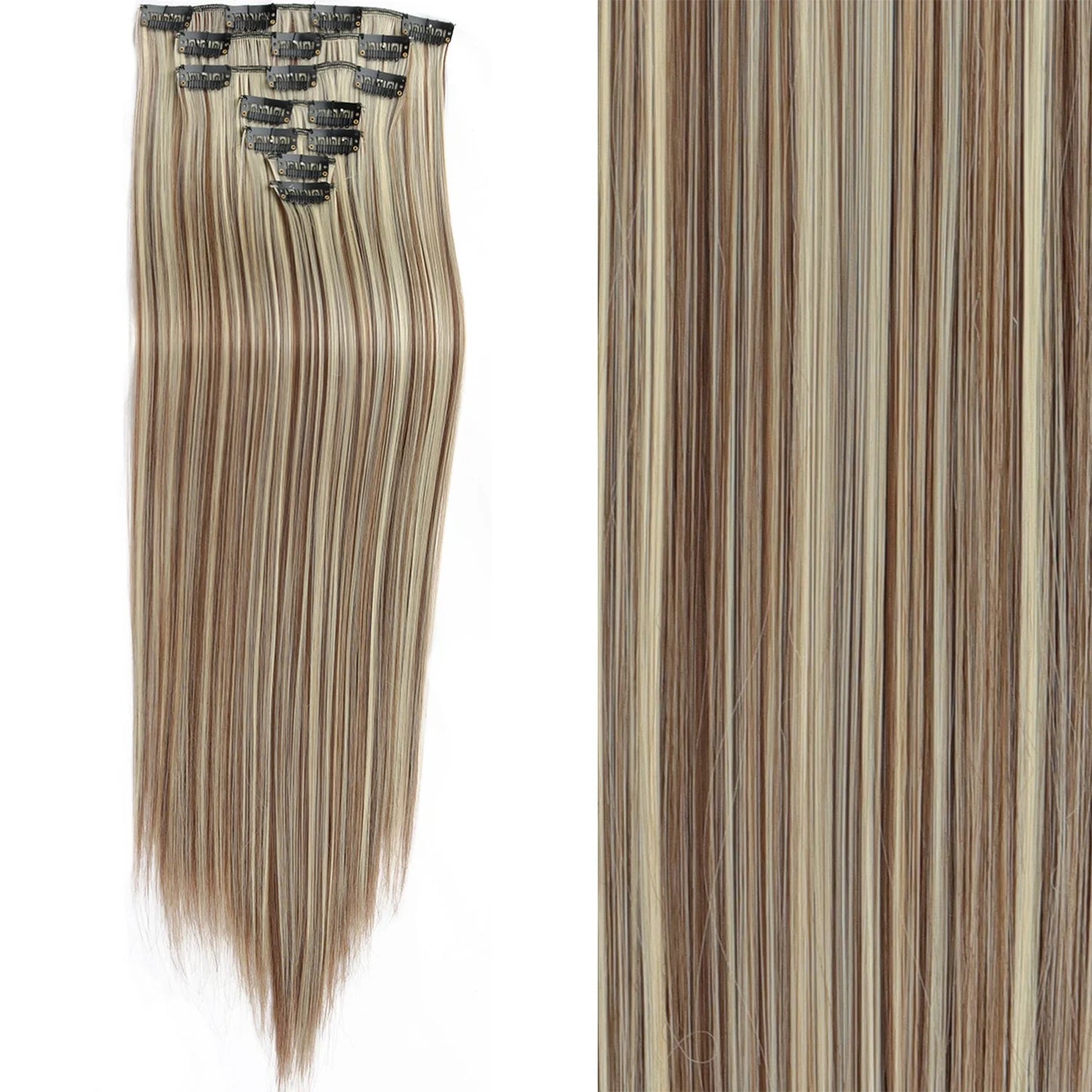 Women’s 7Pcs Hair Extensions with 16 Clips – Natural Black Straight Ombre Hairpiece