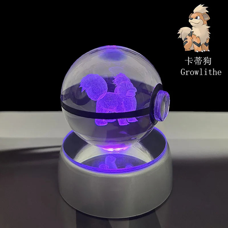 Pokémon 3D Crystal Ball LED Night Light – Pikachu Gengar Eevee Mewtwo Pokéball Base Lamp Kids Birthday & Home Decor Gift