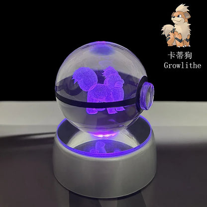 Pokémon 3D Crystal Ball LED Night Light – Pikachu Gengar Eevee Mewtwo Pokéball Base Lamp Kids Birthday & Home Decor Gift