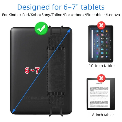 Leather Tablet Hand Strap - Universal Anti-Slip Anti-Drop EReader Holder for Kindle iPad Kobo Lenovo Sony & More