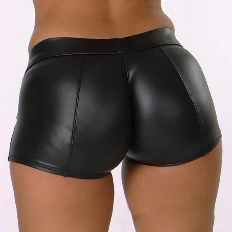 Women’s High Waist Leather Shorts – Bodycon Push-Up Black Slim Fitness Joggers