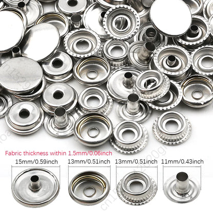 10mm, 12.5mm & 15mm Stainless Steel Snap Fasteners – Sewing Buttons for Clothing, Jackets & Leather Crafts